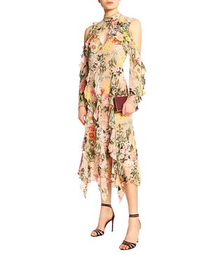 Nicholas + Cold-Shoulder Ruffled Floral-Print Silk Crepe de Chine Midi Dress