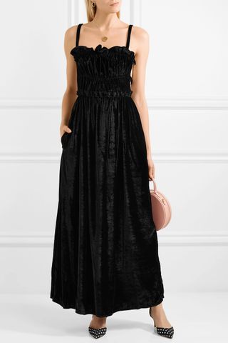 AlexaChung + Ruffled Shirred Crushed-Velvet Maxi Dress