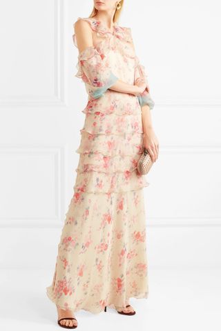 Vilshenko + Alisanna Cold-Shoulder Printed Crinkled Silk-Chiffon Gown