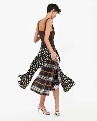 Zara + Patchwork Print Pleated Skirt
