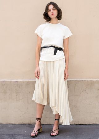 Frankie Shop + Beige Asymmetrical Pleated Skirt