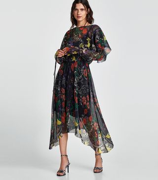 Zara + Shiny Print Pleated Dress