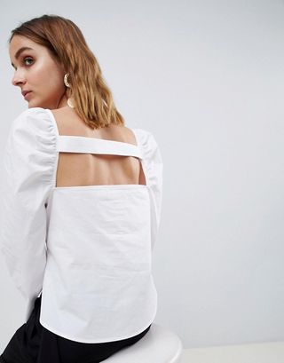 ASOS White + Cut Out Top With Ruched Shoulder Detail