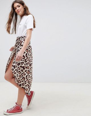 ASOS + Design Leopard Print Wrap Midi Skirt
