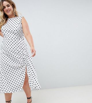 ASOS Curve + Sleeveless Maxi Dress in Polka Dot