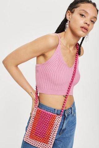Topshop + Pink Beaded Cross Body Bag