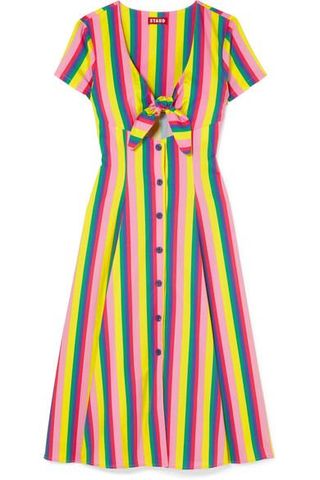 Staud + Alice Tie-Front Striped Cotton-Blend Poplin Dress