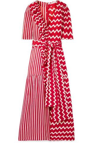 Stella McCartney + Ruffle-Trimmed Printed Silk-Moire Maxi Dress