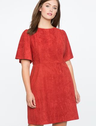 Eloquii + Faux Suede Flare Sleeve Dress