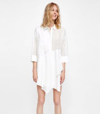 Zara + Contrasting Openwork Embroidery Dress