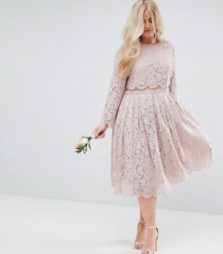 ASOS + Bridesmaid Lace Long Sleeve Midi Prom Dress