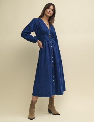 Nobody's Child + Dark Denim Long Sleeve Starlight Midaxi Dress