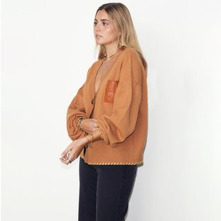 Never Fully Dressed + Camel Cardigan With Pu Patch