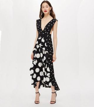 Topshop + Petite Black Spot Pinafore Dress