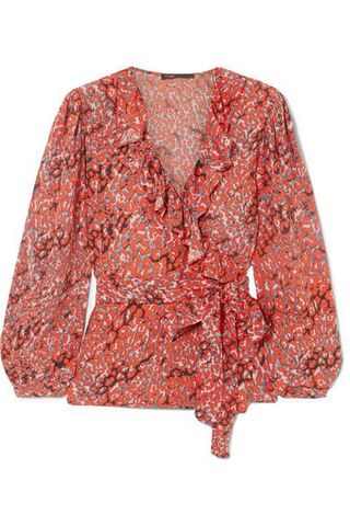 Maje + Ruffled Printed Crepe Wrap Top