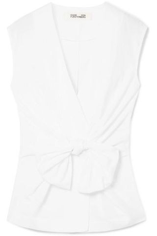 Diane von Furstenberg + Tie-Front Cotton-Poplin Wrap Blouse