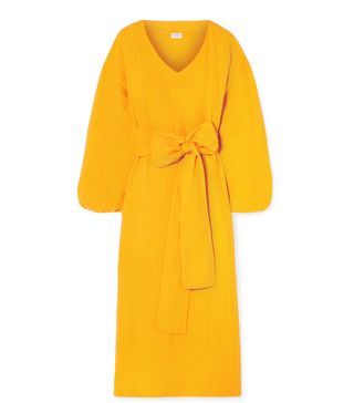 Rhode Resort + Delilah Crinkled Cotton-Gauze Midi Dress