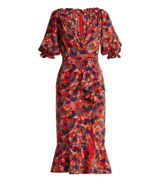 Saloni + Olivia Floral-Print Silk Dress
