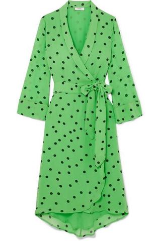 Ganni + Polka-Dot Georgette Wrap Dress