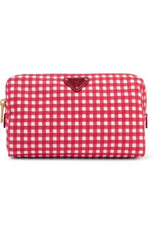 Prada + Large Leather-Trimmed Gingham Canvas Cosmetics Case