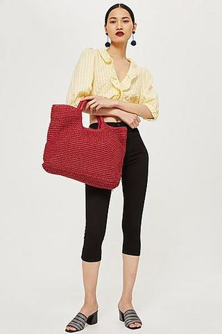 Topshop + Red Straw Tote Bag