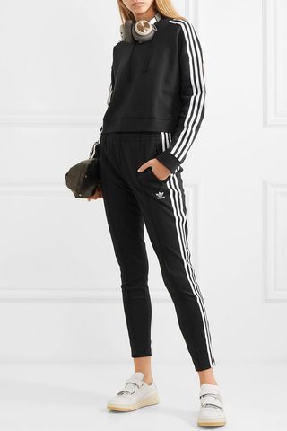Adidas Originals + Cropped Striped Cotton-Jersey Hoodie