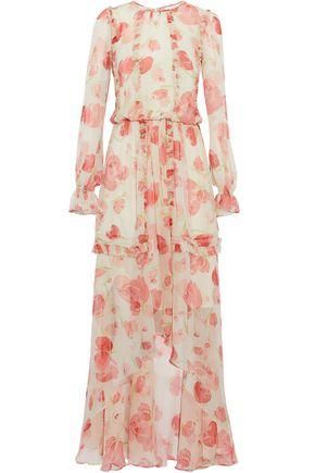 Mikael Aghal + Asymmetric Ruffled Floral-Print Silk-Chiffon Maxi Dress