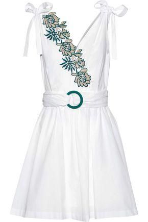 Sandro + Belted Embroidered Cotton-Poplin Mini Dress