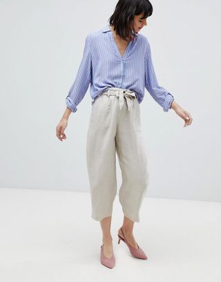 Esprit + Linen Mix Cropped Wide Leg Pants