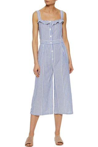 Iris & Ink + Susie Cropped Striped Cotton and Linen-Blend Jumpsuit
