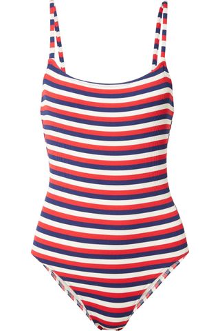 Solid & Striped + The Nina Striped Ribbed Stretch-Knit Swimsuit