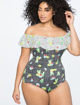 Eloquii + Ruffle Off the Shoulder One-Piece Swimsuit