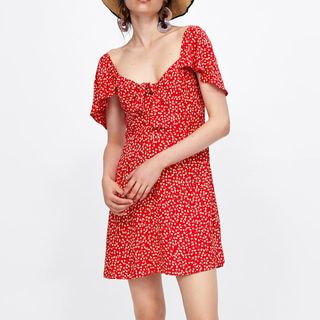 Zara + Floral Print Dress With Bow