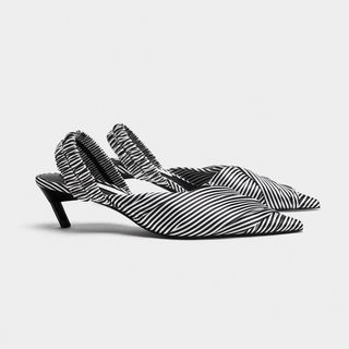 Zara Trf + Striped Fabric Low-Heel Slingback Shoes