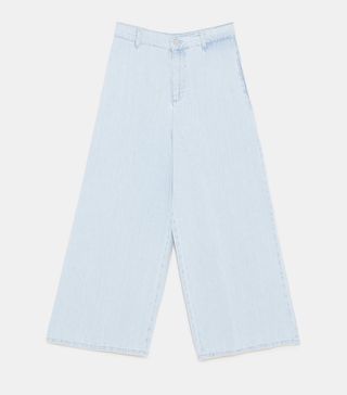 Zara Trf + Cropped Wide-Leg Jeans