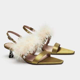 Zara Trf + High-Heel Sandals With Feathered Detail