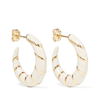 Alison Lou + Petite Stripes Enameled 14-Karat Gold Hoop Earrings