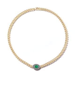 Jemma Wynne + 18kt Yellow Gold One of a Kind Toujours Curb Link Emerald and Diamond Necklace