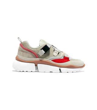 Chloé + Sonnie Suede and Leather-Trimmed Canvas and Mesh Sneakers