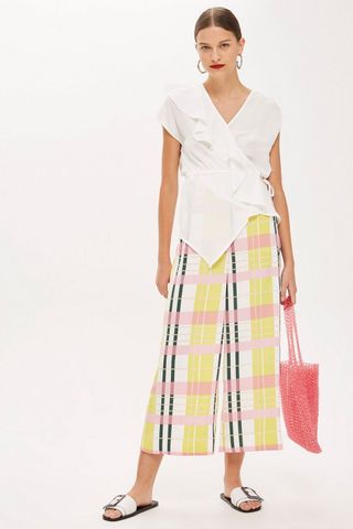 Topshop + Bright Check Cropped Wide Trousers