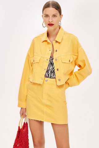 Topshop + Yellow Hacked Denim Jacket