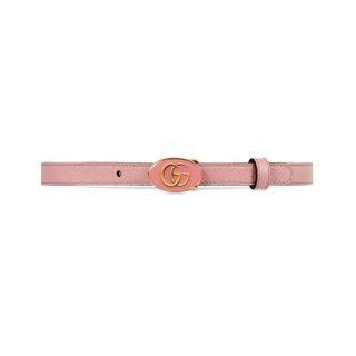 Gucci + Leather Belt With Oval Enameled Buckle in Pink Leather