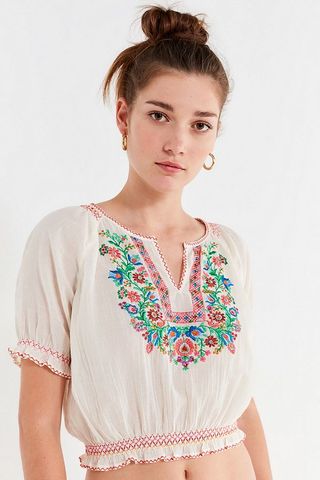 Urban Outfitters + Embroidered Floral Peasant Blouse