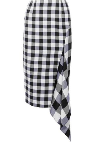 Monse + Asymmetric Gingham Wool and Cotton-Blend Midi Skirt