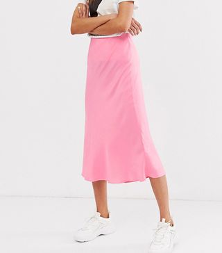 ASOS White + Pink Satin Bias Cut Skirt