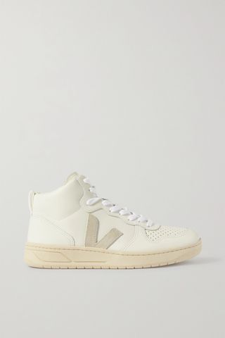 Veja + V-15 Suede-Trimmed Perforated Leather High-Top Sneakers