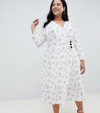 ASOS Curve + Pleated Maxi Dress With Side Buttons
