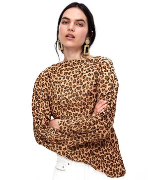 Zara + Pleated Leopard Print T-Shirt