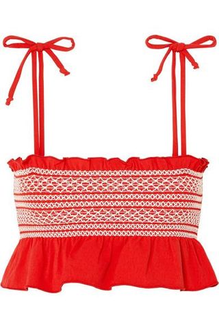 Lisa Marie Fernandez + Selena Smocked Stretch-Crepe Bikini Top