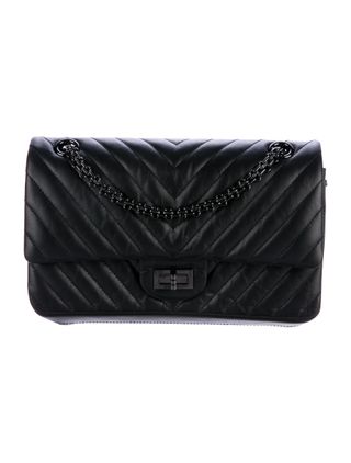 Chanel + All Black Chevron 225 Reissue Double Flap Bag